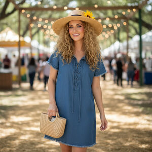 GUESS Blue Denim Lace Up Mini Dress Size 4